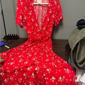 Chic Red Floral Midi Dress